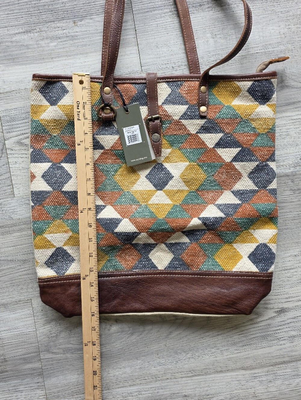 Myra Bag Quirky Tote Bag S-1962 Canvas Leather Southwest Geometric NWT - Picture 5 of 8